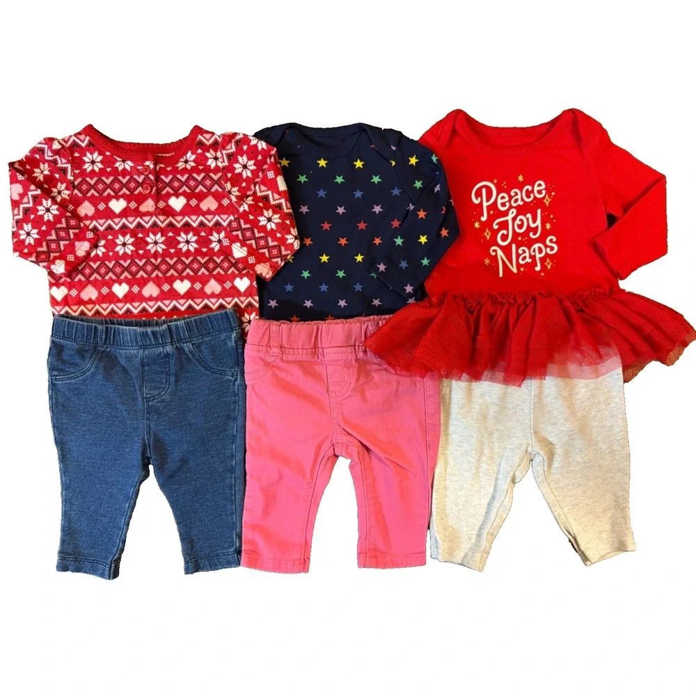 Baby Girl 0/3 Months Clothes Lot Outfits Pants Long Sleeve Shirts Peace Joy Naps